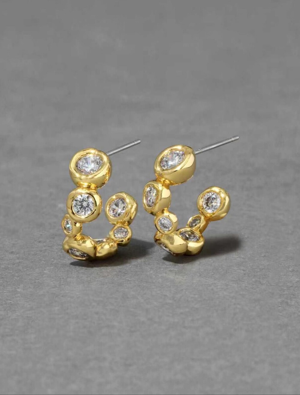 Alexis Bittar Gold Hoop Earrings with Clear Stones - Picture 2 of 5